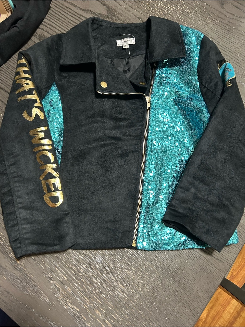 Disney Black & Teal Sequin Moto Jacket for Kids